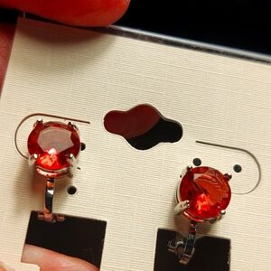 Clip Earrings - Silver and Red Round Clip Earrings